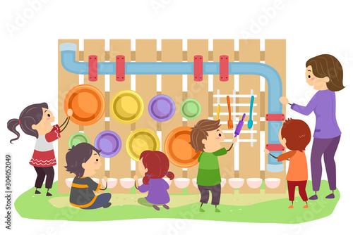 Stickman Kids Arrange Musical Sensory Garden