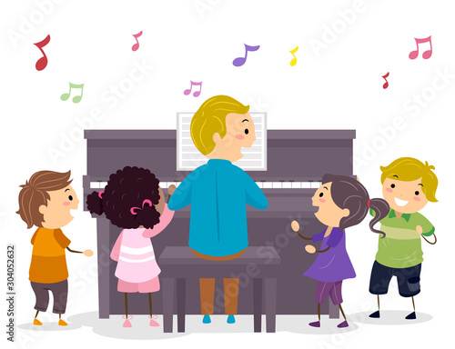 Stickman Kids Piano Teacher Illustration