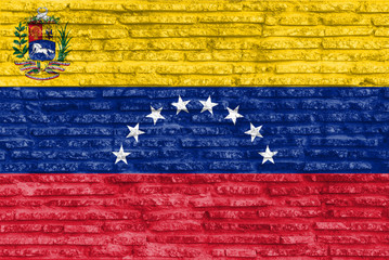 Wall Mural - Colorful painted national flag of Venezuela on old brick wall. Illustration.