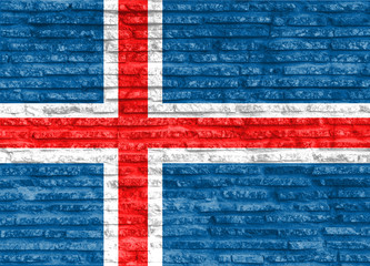 Wall Mural - Colorful painted national flag of Iceland on old brick wall. Illustration.