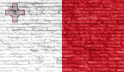 Wall Mural - Colorful painted national flag of Malta on old brick wall. Illustration.