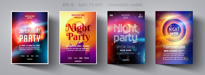 set poster for night party.flyer design template.concept design for banner.set flyer for dance club 