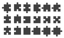 Set Black Puzzle Pieces Isolated