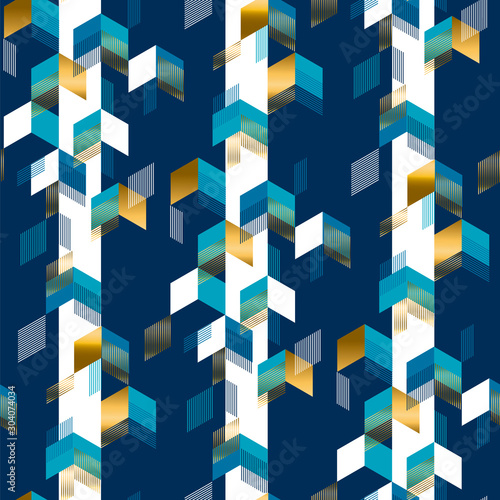 Gold and blue 90s style seamless pattern