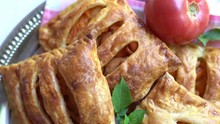 Freshly Baked Puff Pastry With Cheese And Vegetabbles Close Up