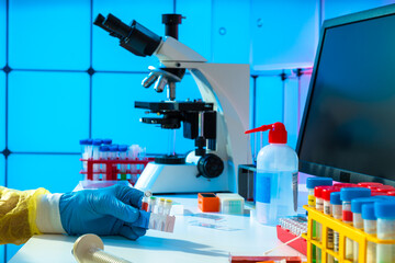 Poster - Microbiological experiment in medical laboratory. testing genetic materials