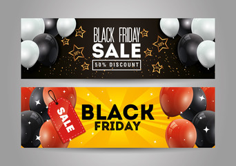 Canvas Print - set poster black friday with balloons helium decoration vector illustration design