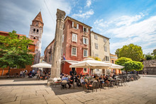Beautiful Panoramic View Of Idyllic Scenery In The Ancient Roman City Center Of Zadar With Historic Church Of St. Simeon On A Beautiful Sunny Day With Blue Sky And Clouds In Summer, Dalmatia, Croatia