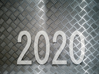 concept text year 2020 on metal pattern.