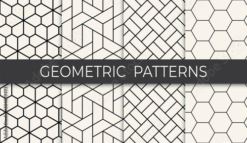 Fotografia black and white geometric grid pattern set