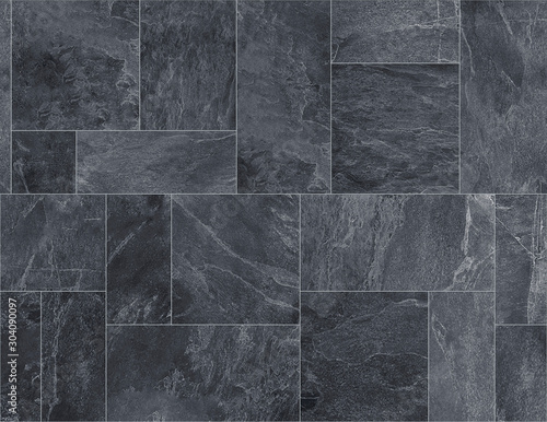 Photo Black slate ceramic tile, seamless texture map for 3d graphics
