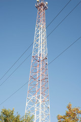 high voltage electric tower, the general plan. Electricity in the city