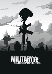 Wall Mural - Military vector illustration, Army background, soldiers silhouettes.