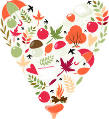 Wall Mural - Autumn heart. Vector image on a white background.