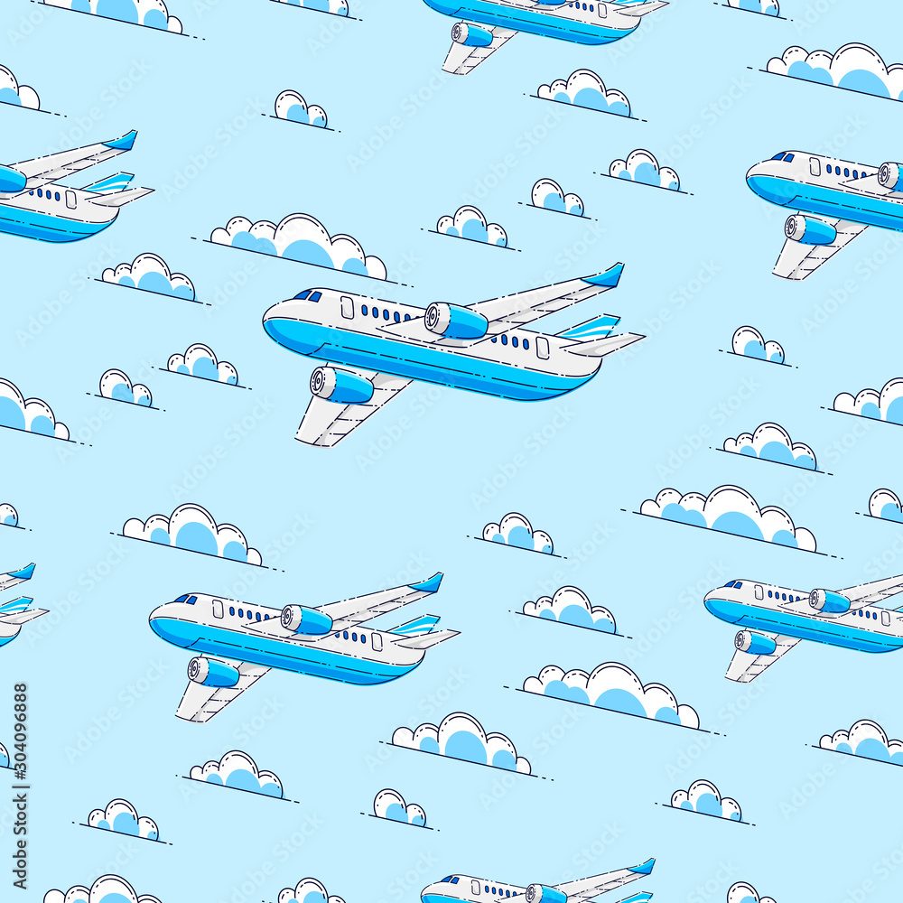 Planes seamless background, airlines air travel concept, vector ...