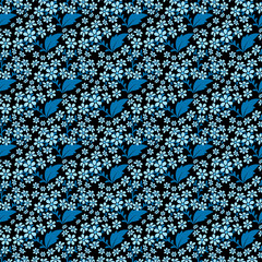 Wall Mural - Black seamless pattern with many small flowers