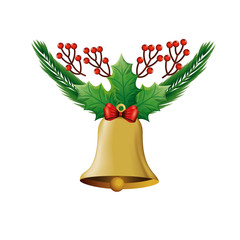 Wall Mural - bell christmas decoration with bow ribbon and leafs vector illustration design