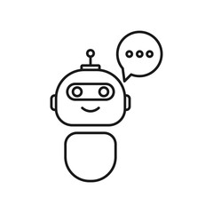 Bot icon. Chatbot icon. Cute smiling robot with speech bubbles. Voice support service bot. Virtual online support symbol. Customer service robot. Chatbot icon for perfect mobile and web design.