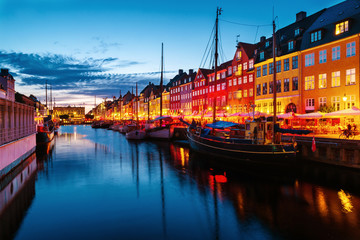 Wall Mural - View of famous Nyhavn area in the center of Copenhagen, Denmark at night