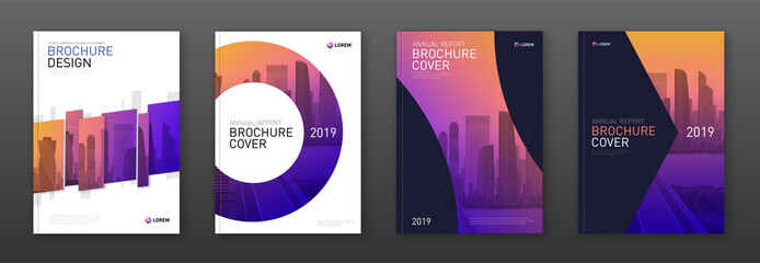 brochure cover design layout set for business and construction. abstract geometry whith colored city