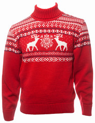 Wall Mural - Red knitted Christmas turtleneck sweater on a mannequin isolated