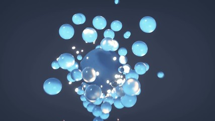 Wall Mural - group of blue spheres is falling. futuristic technology or sci-fi concept. 3d render animation with 