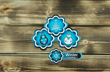 Winter blue stickers with loading sign