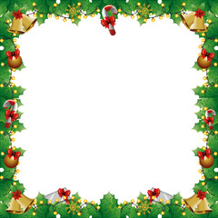 Canvas Print - frame leafs decoratives with lights christmas and decorations vector illustration design