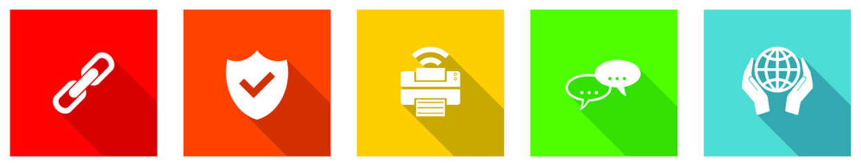 Fototapete - Set of colorful web flat design vector icons,  printer, bubble, shield and globe buttons in eps 10 for webdesign and mobile applications