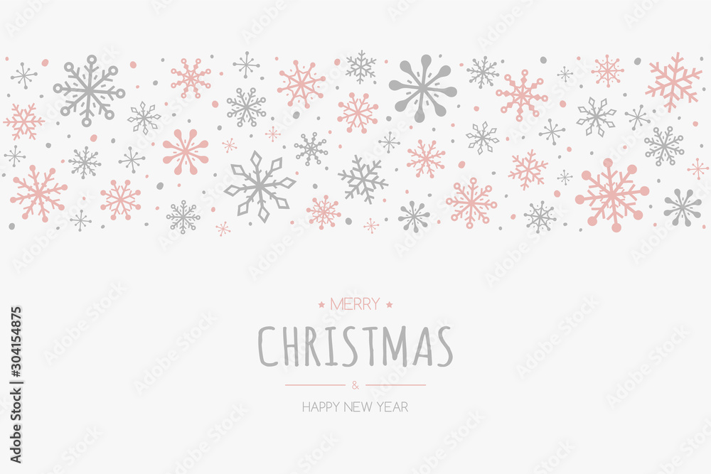 Merry Christmas and Happy New Year. Christmas background with hand drawn snowflakes and wishes. Vector - obrazy, fototapety, plakaty 