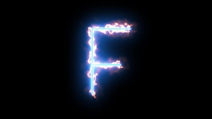 Wall Mural - neon alphabet f letter. blue light icon background with energy fiery a letter. fiery style. 4k. seam