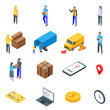 © ylivdesign - Parcel delivery icons set. Isometric set of parcel delivery vector icons for web design isolated on white background