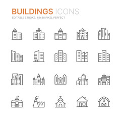 Collection of buildings related line icons. 48x48 Pixel Perfect. Editable stroke