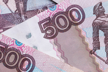 Russian ruble. Russian currency closeup in the form of texture.