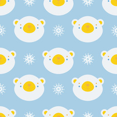 Aufkleber - Vector hand drawn winter seamless pattern with bear. Ornament with cute animal. Cartoon Christmas background. Flat style illustration.
