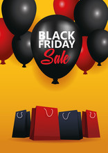 Black Friday Sale Poster With Shopping Bags And Balloons Helium