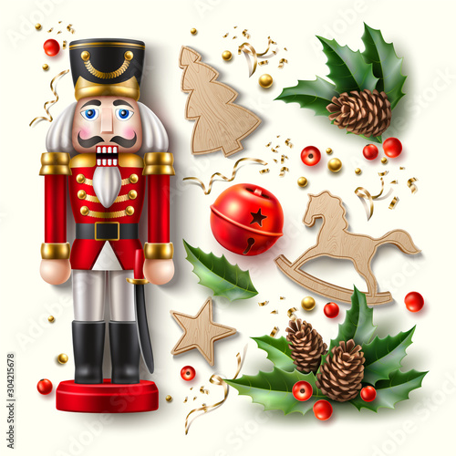 Fotomural Vector christmas symbols realistic set, nutcracker