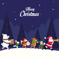 Canvas Print - merry christmas card with characters playing instruments