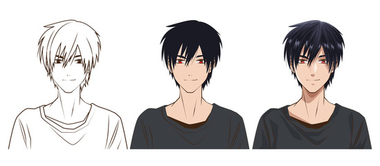 Poster - drawing process of young man anime style character