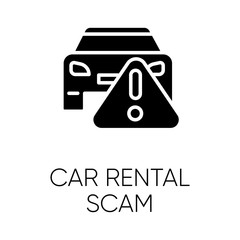 Wall Mural - Car rental scam glyph icon. Low upfront payment. Fake insurance fee. Illegitimate vehicle hire deal. Cybercrime. Financial fraud. Silhouette symbol. Negative space. Vector isolated illustration