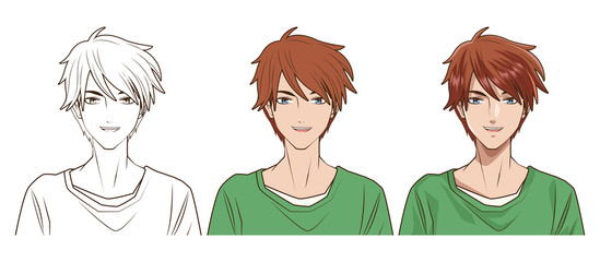 Poster - drawing process of young man anime style character