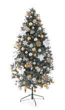 Beautiful Decorated Christmas Tree On White Background