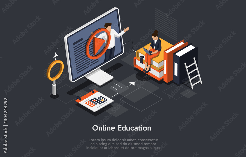 Modern isometric concept of Online Education for banner and website ...
