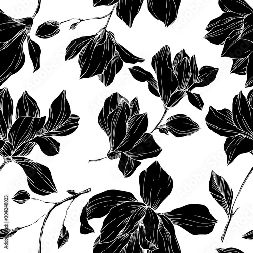 Dekoracja na wymiar  wektor-magnolia-kwiatowy-kwiaty-botaniczne-czarno-biala-grawerowana-sztuka-tuszu-bezszwowe-tlo