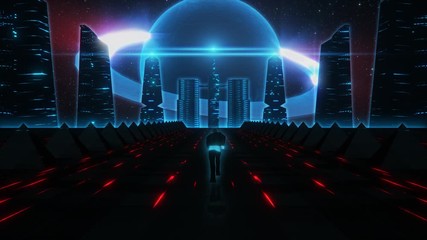 Wall Mural - 3D Sci-Fi Run to the Planet of the Ring Loop Background