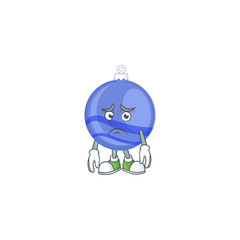 Wall Mural - Shiny blue christmas ball cartoon with character afraid