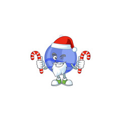 Wall Mural - Mascot santa bring candy in the cartoon blue christmas ball