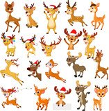 Fototapeta Pokój dzieciecy - Cartoon reindeer Christmas collection set