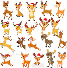 Wall Mural - Cartoon reindeer Christmas collection set