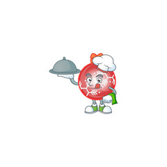 Sticker - Chef holding food mascot in cartoon red christmas ball